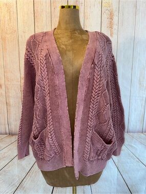 Northstyle Vintage-Wash Cotton Cable Cardigan, Pockets Color: Rose- Purple, 1X